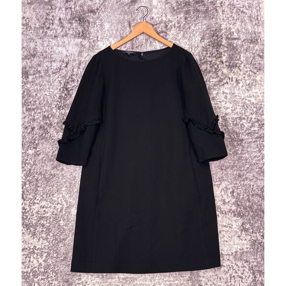 Lafayette 148 Dress Large Womens Black Crepe Ruffle Sleeve Detail Shift - Picture 1 of 8